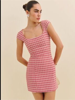 Reformation Pink Grid Mini Dress